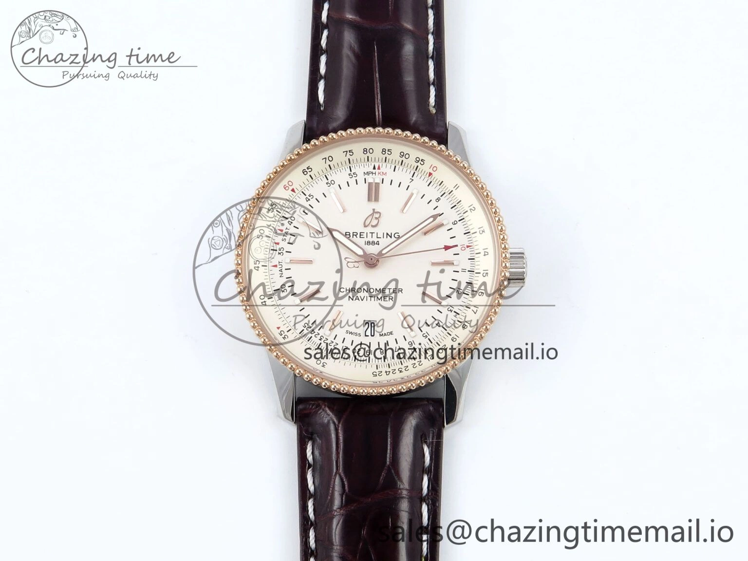 Navitimer 1 RG SS 41mm TF 1:1 Best Edition White Bezel White Dial on Brown Leather Strap A2824