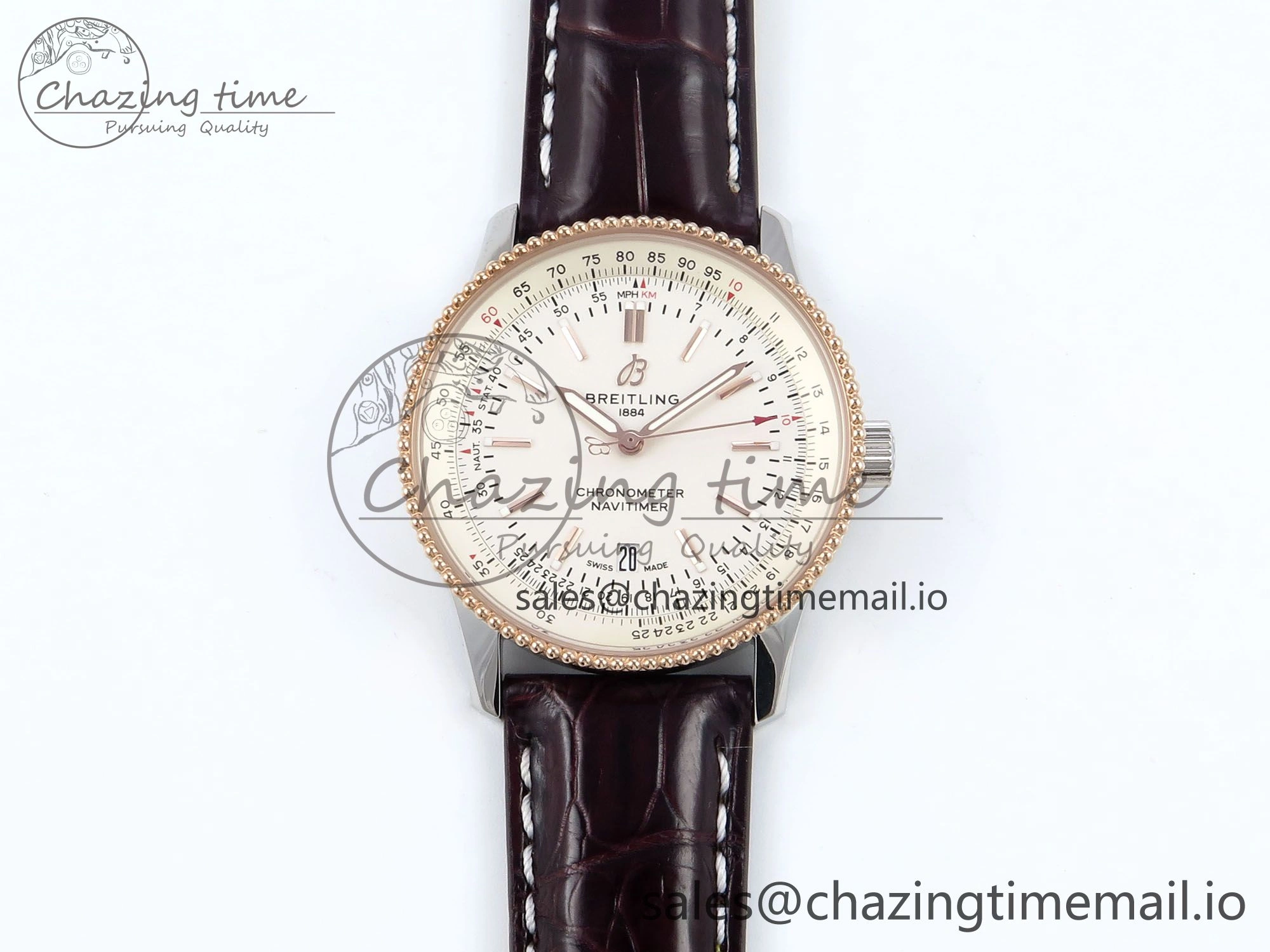 Navitimer 1 RG SS 41mm TF 1:1 Best Edition White Bezel White Dial on Brown Leather Strap A2824