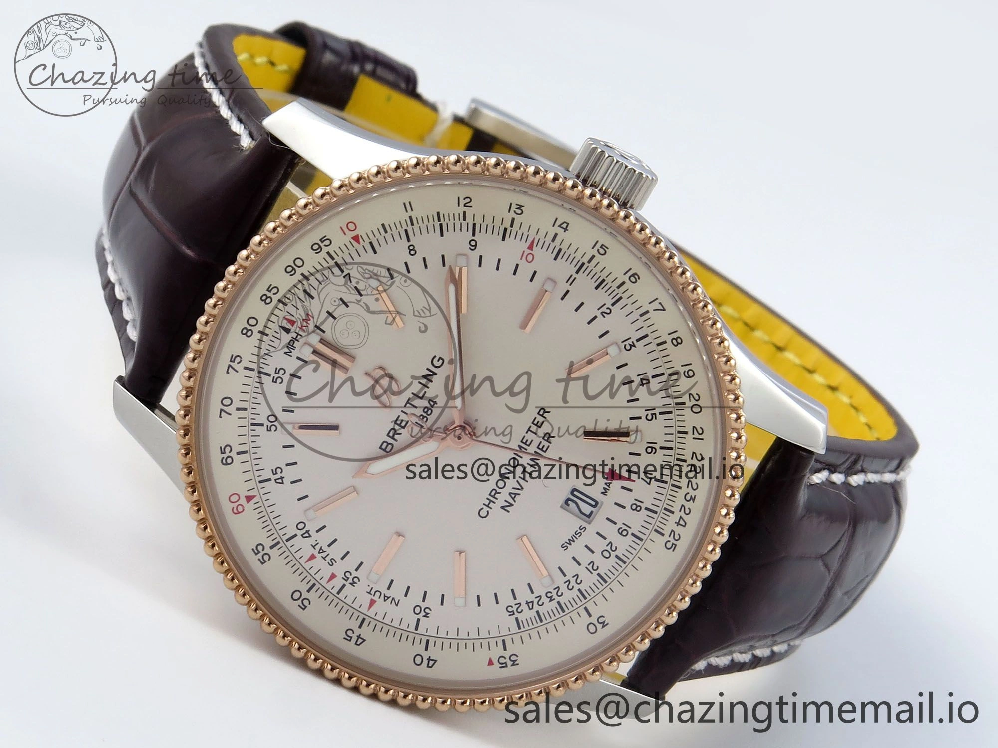 Navitimer 1 RG SS 41mm TF 1:1 Best Edition White Bezel White Dial on Brown Leather Strap A2824
