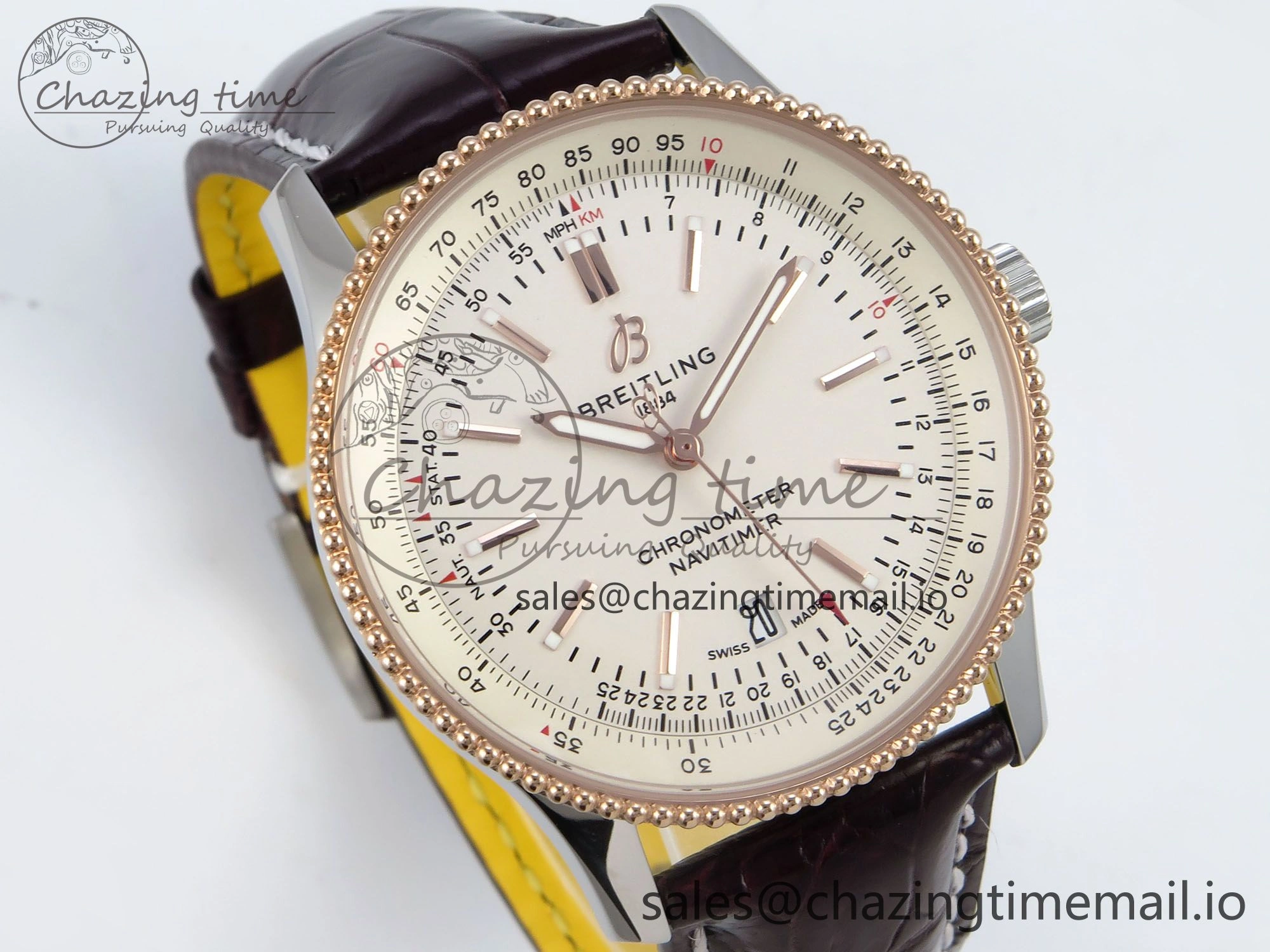 Navitimer 1 RG SS 41mm TF 1:1 Best Edition White Bezel White Dial on Brown Leather Strap A2824