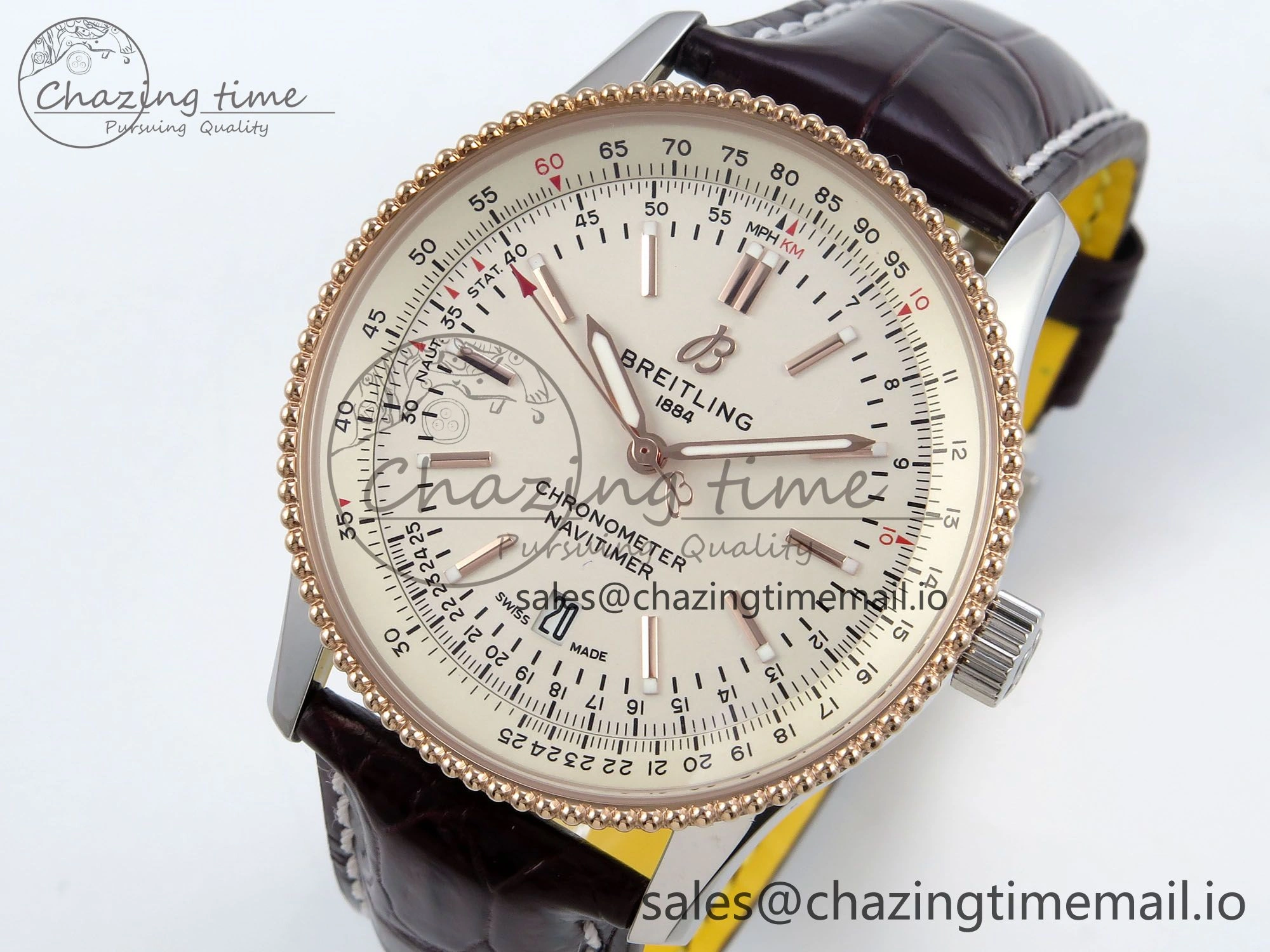 Navitimer 1 RG SS 41mm TF 1:1 Best Edition White Bezel White Dial on Brown Leather Strap A2824