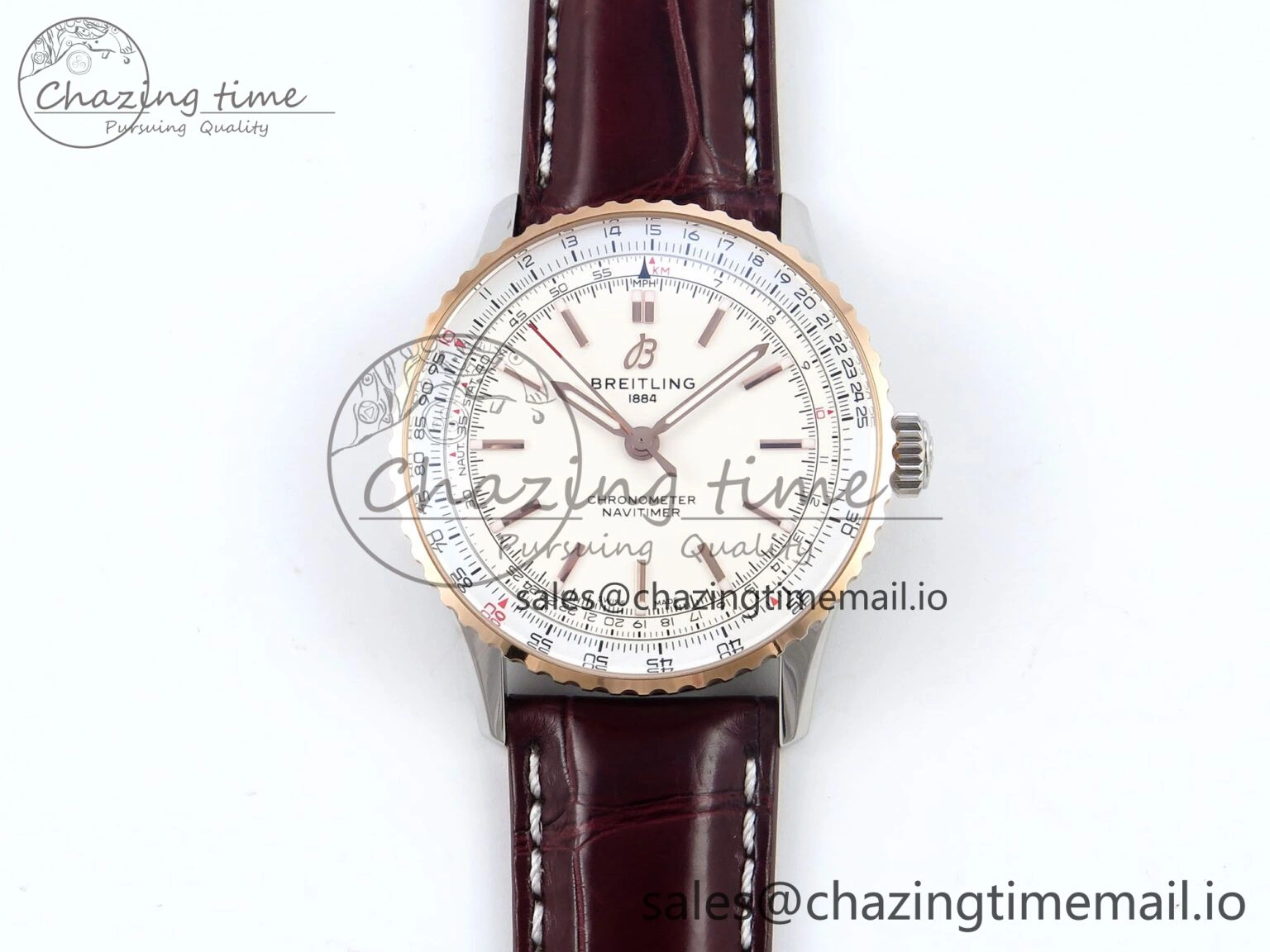 Navitimer 1 RG SS 41mm TF 1:1 Best Edition White Bezel White Dial on Brown Leather Strap A2824