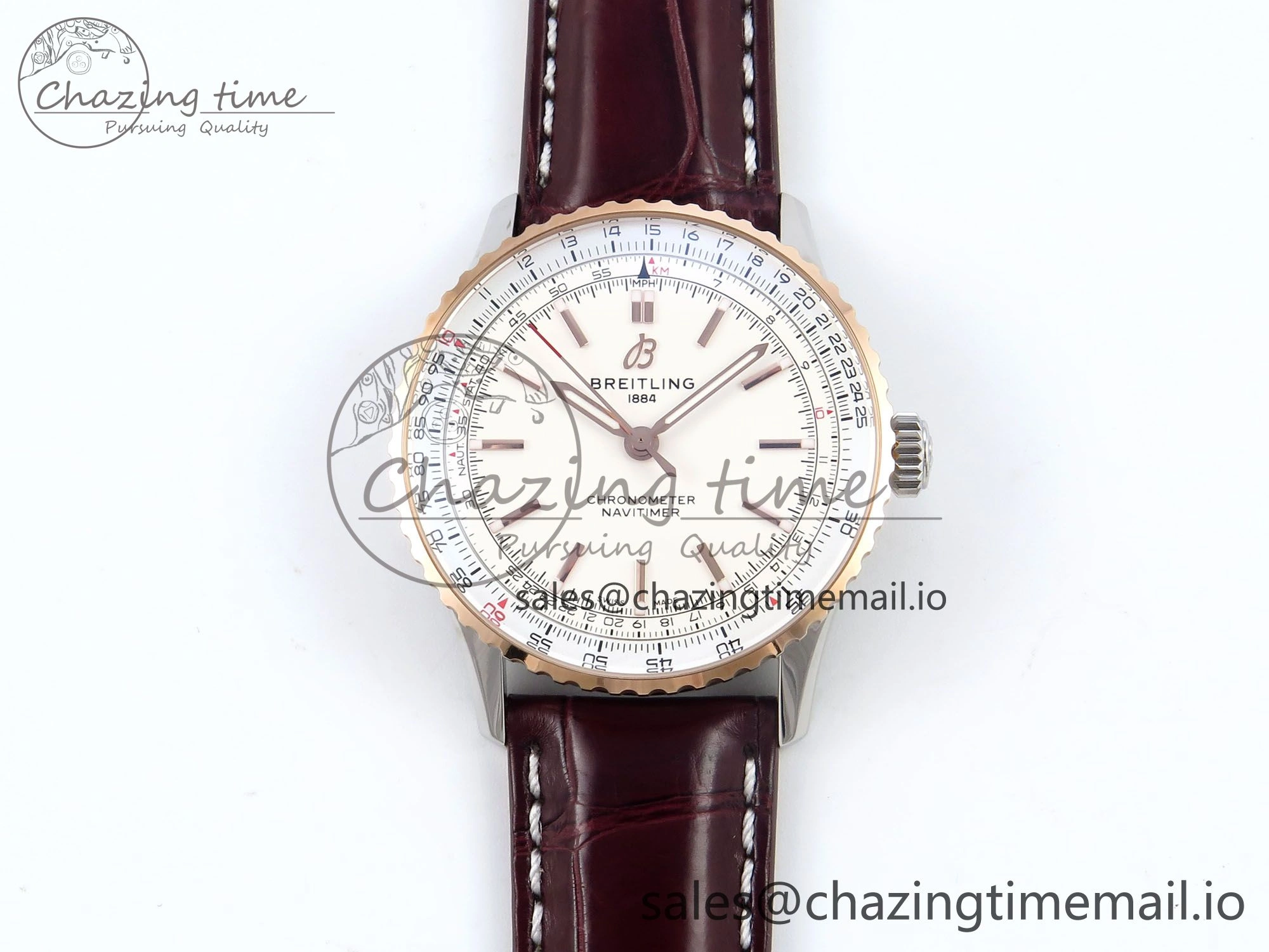 Navitimer 1 RG SS 41mm TF 1:1 Best Edition White Bezel White Dial on Brown Leather Strap A2824