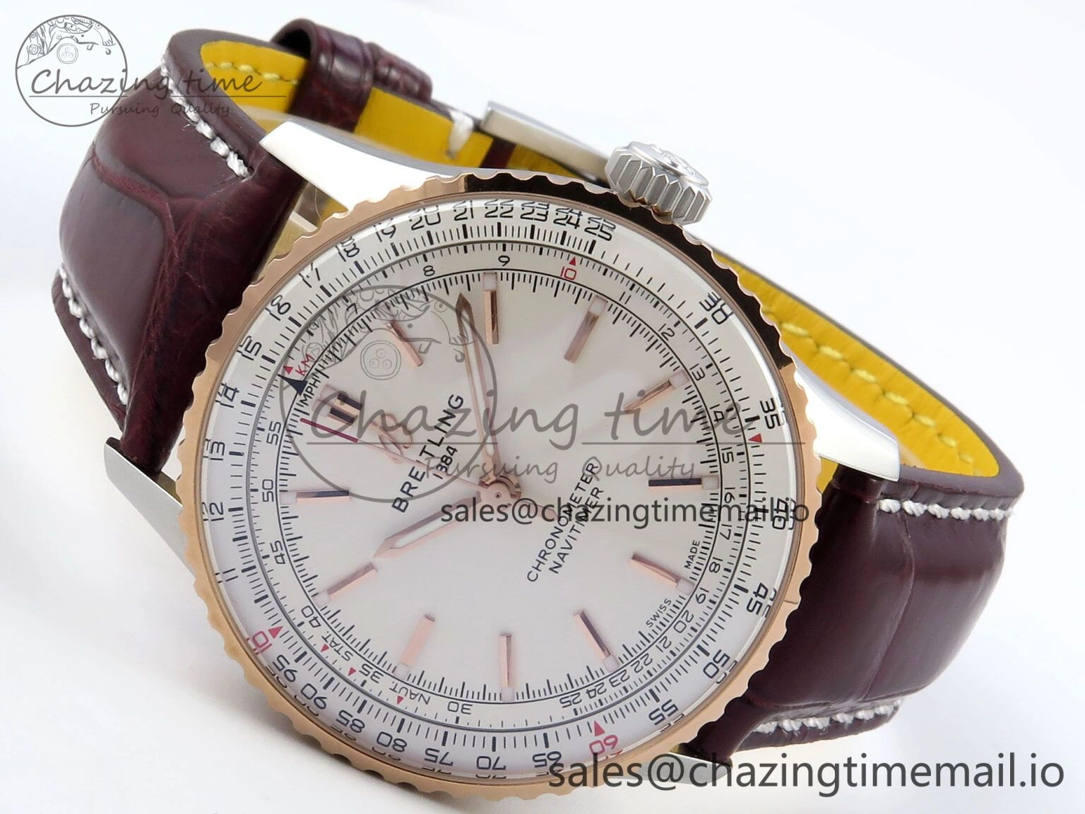 Navitimer 1 RG SS 41mm TF 1:1 Best Edition White Bezel White Dial on Brown Leather Strap A2824