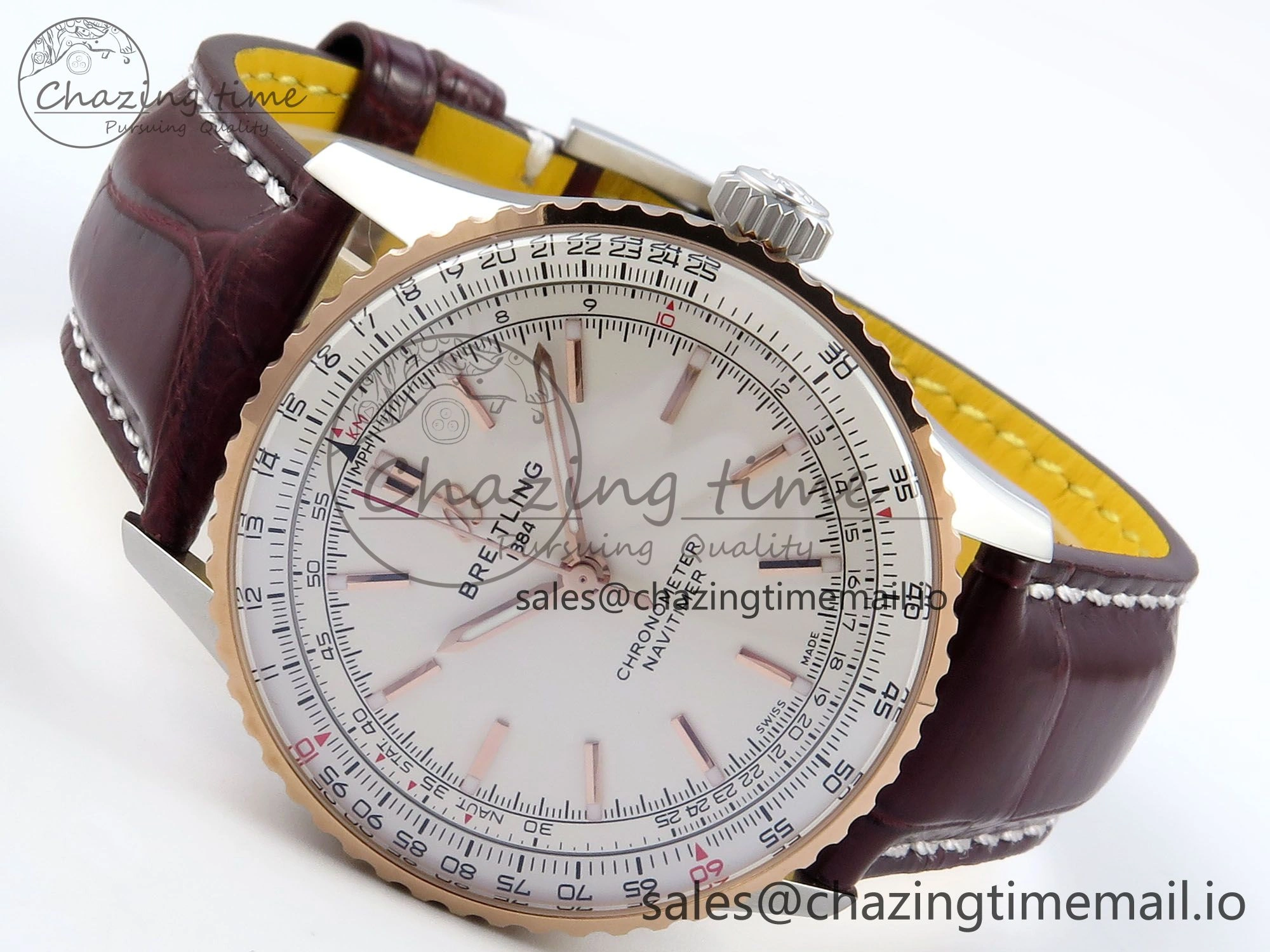 Navitimer 1 RG SS 41mm TF 1:1 Best Edition White Bezel White Dial on Brown Leather Strap A2824