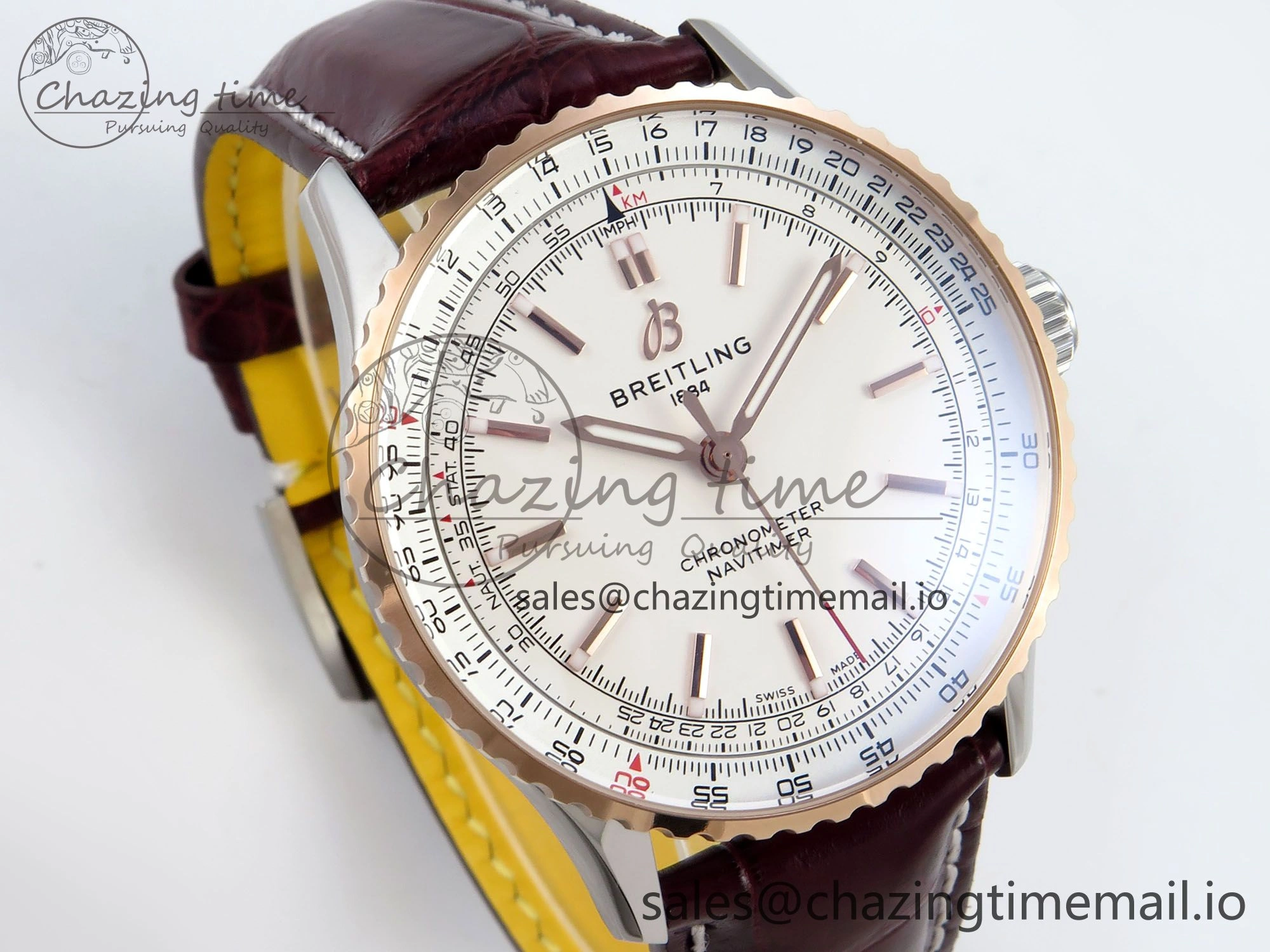 Navitimer 1 RG SS 41mm TF 1:1 Best Edition White Bezel White Dial on Brown Leather Strap A2824