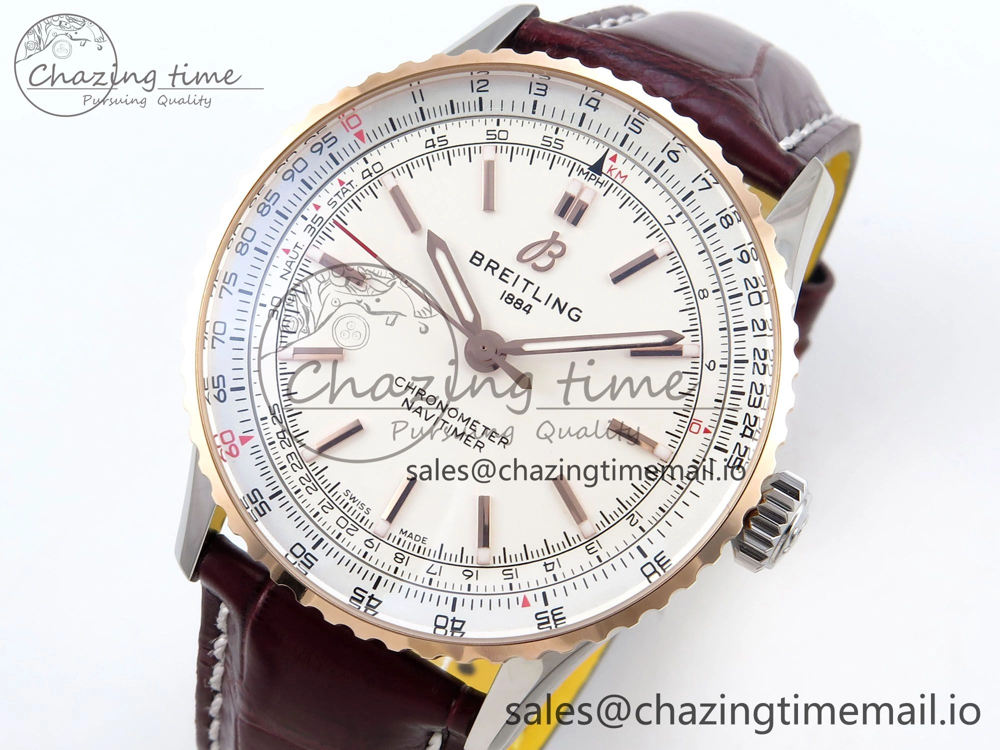 Navitimer 1 RG SS 41mm TF 1:1 Best Edition White Bezel White Dial on Brown Leather Strap A2824