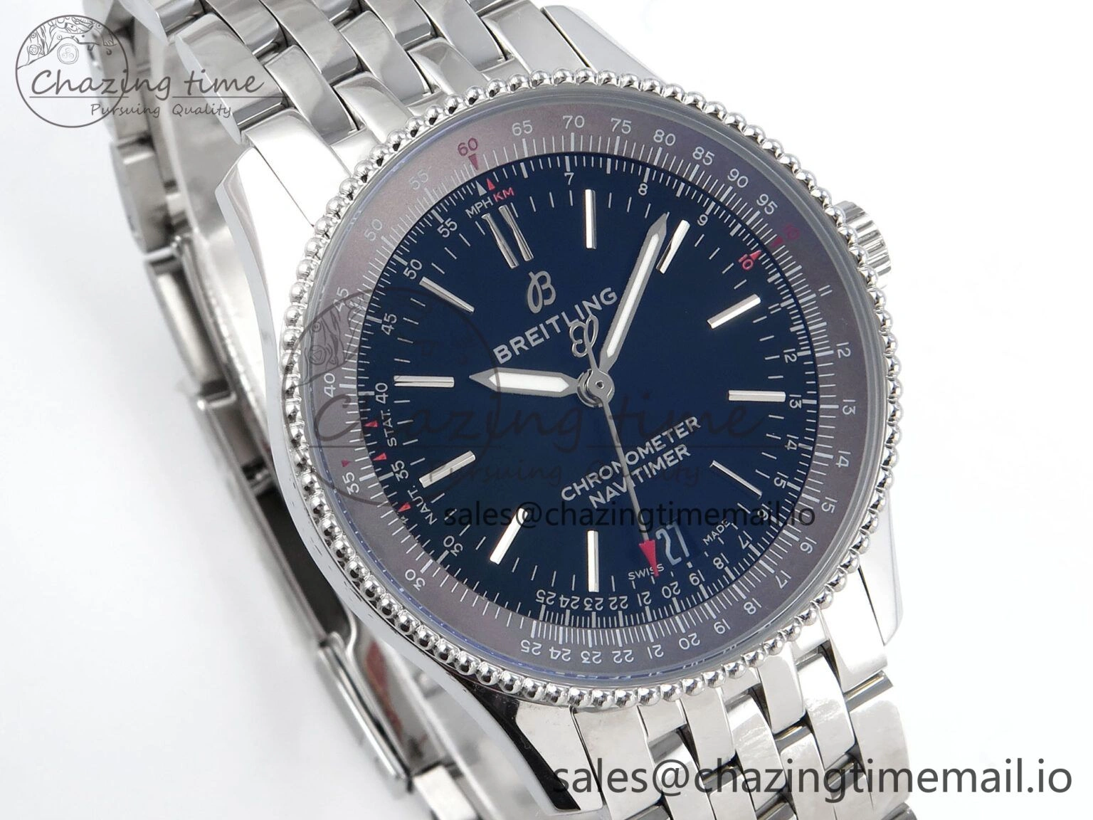 Navitimer 1 SS 38mm TF 1:1 Best Edition Black Bezel Black Dial on SS Bracelet A2824