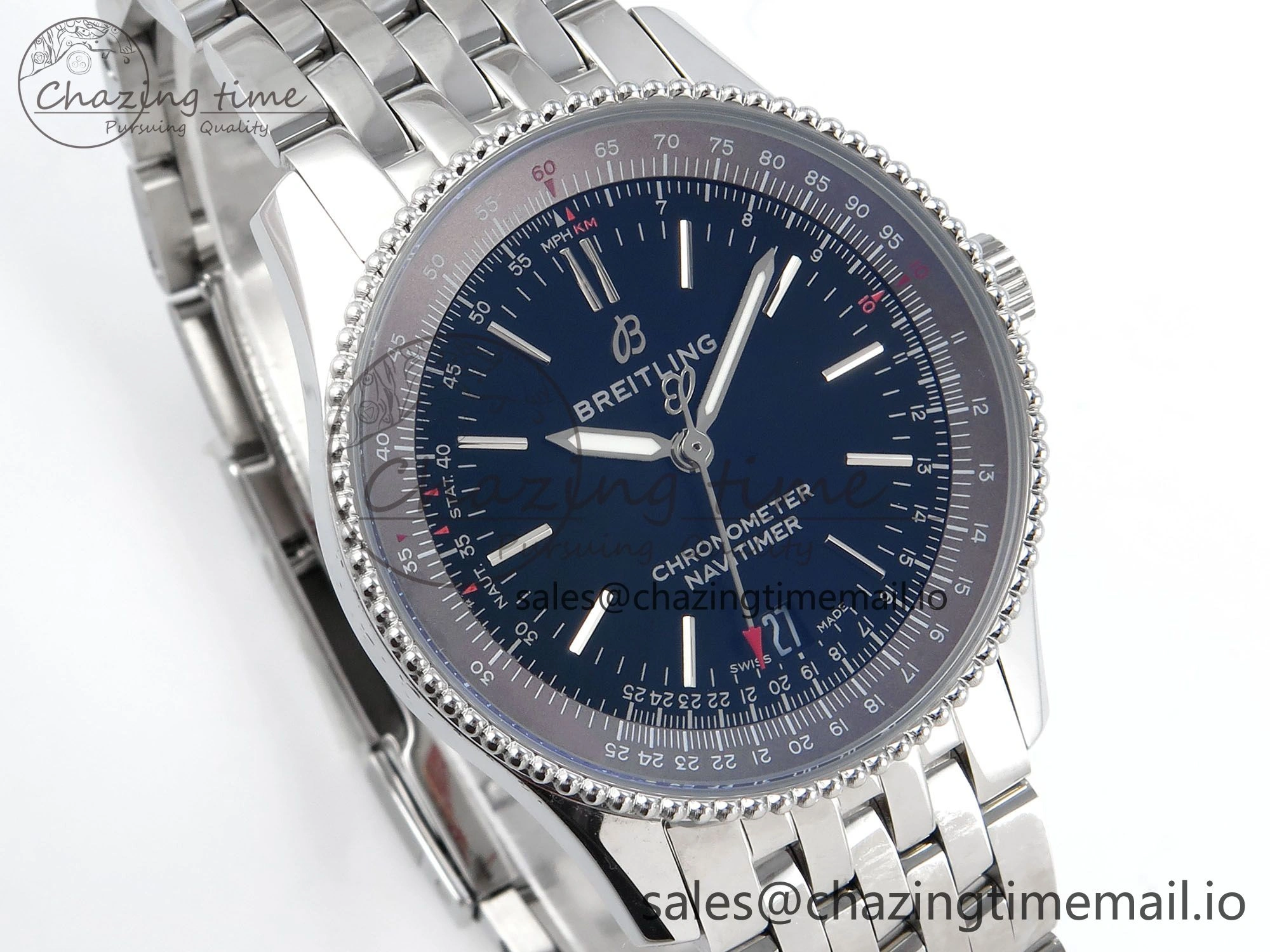 Navitimer 1 SS 38mm TF 1:1 Best Edition Black Bezel Black Dial on SS Bracelet A2824