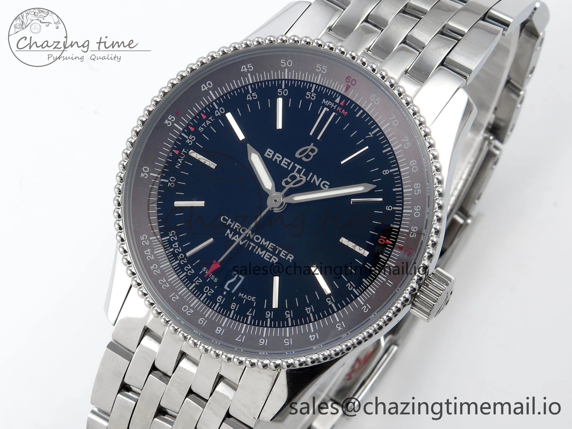 Navitimer 1 SS 38mm TF 1:1 Best Edition Black Bezel Black Dial on SS Bracelet A2824