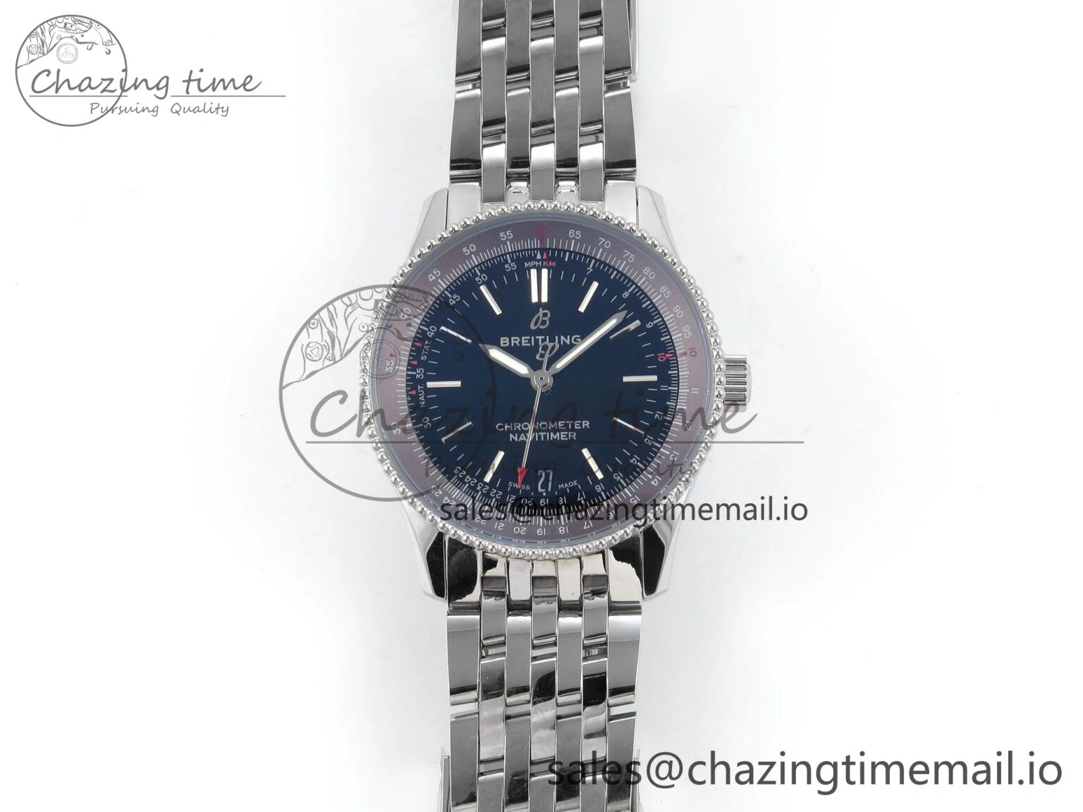 Navitimer 1 SS 38mm TF 1:1 Best Edition Black Bezel Black Dial on SS Bracelet A2824