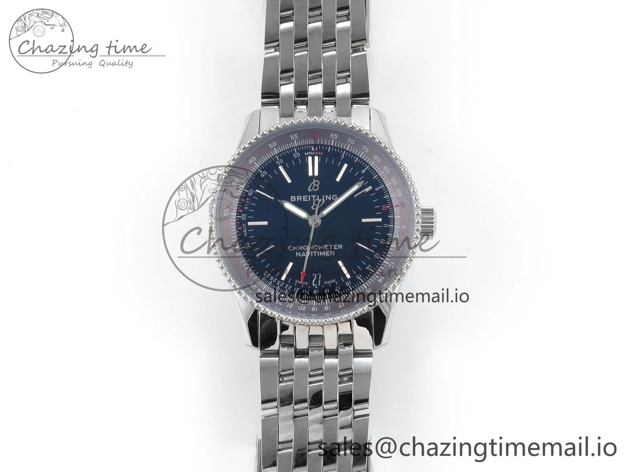 Navitimer 1 SS 38mm TF 1:1 Best Edition Black Bezel Black Dial on SS Bracelet A2824
