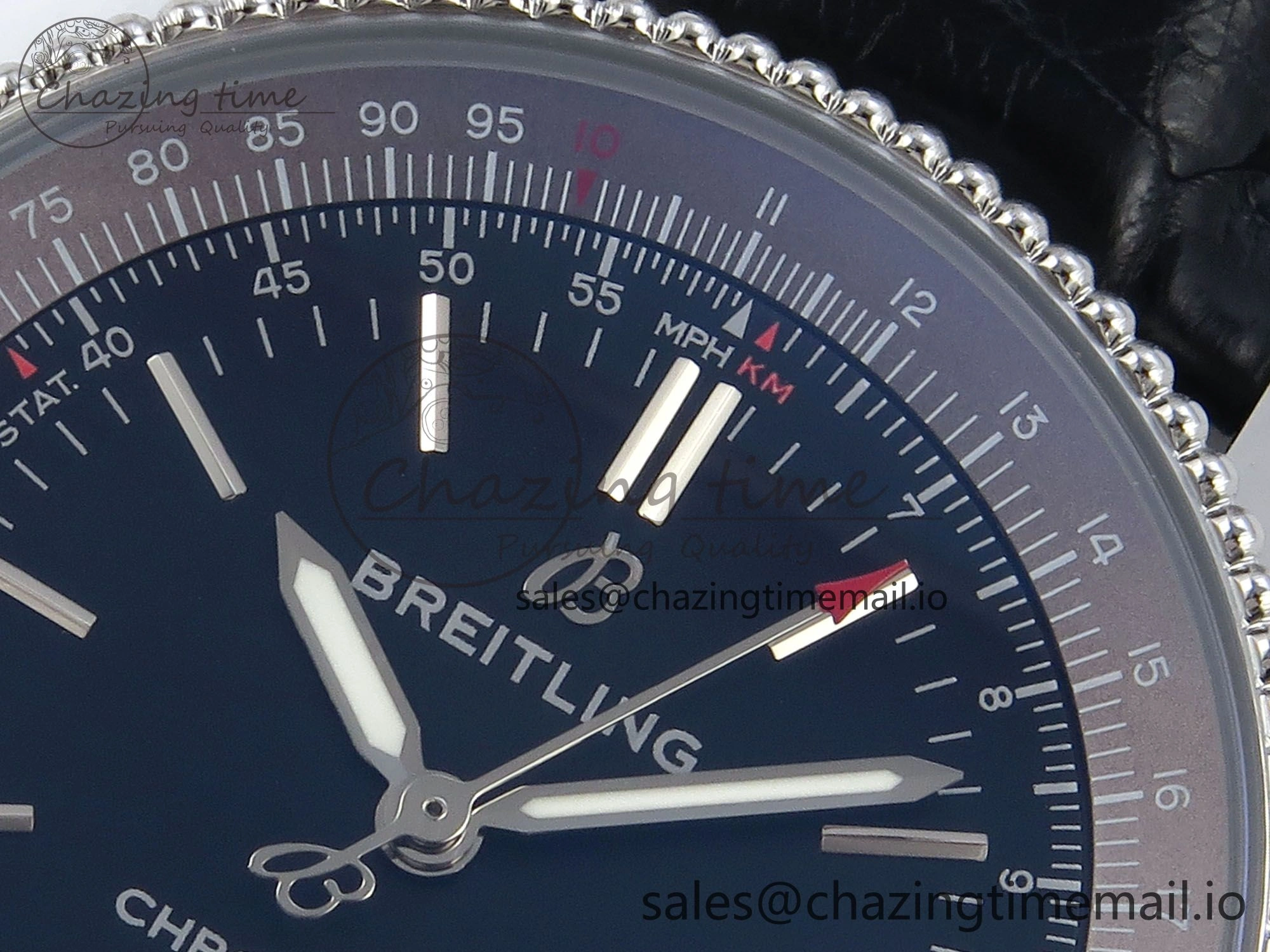 Navitimer 1 SS 38mm TF 1:1 Best Edition Black Bezel Blue Dial on Black Leather Strap A2824