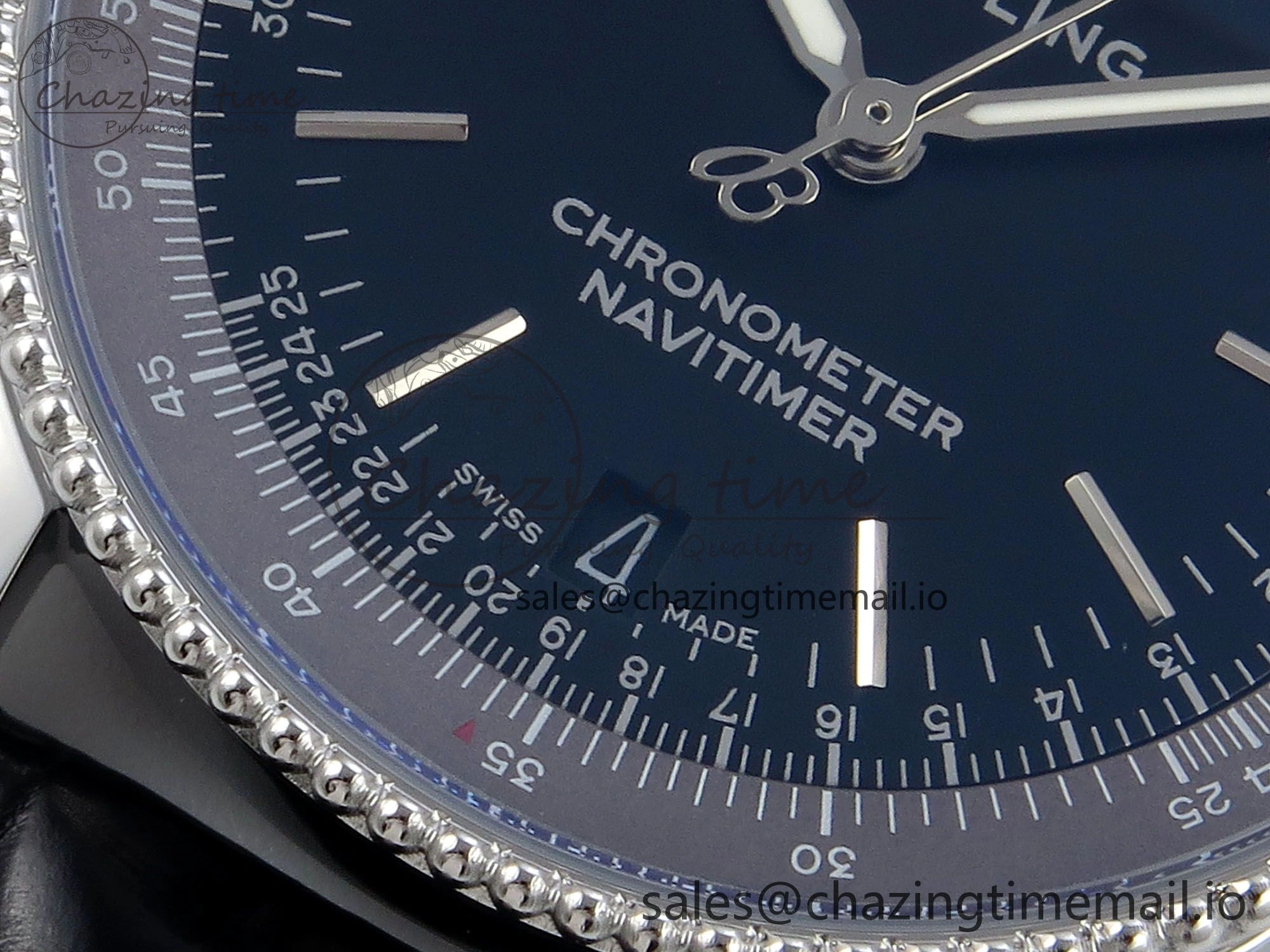 Navitimer 1 SS 38mm TF 1:1 Best Edition Black Bezel Blue Dial on Black Leather Strap A2824