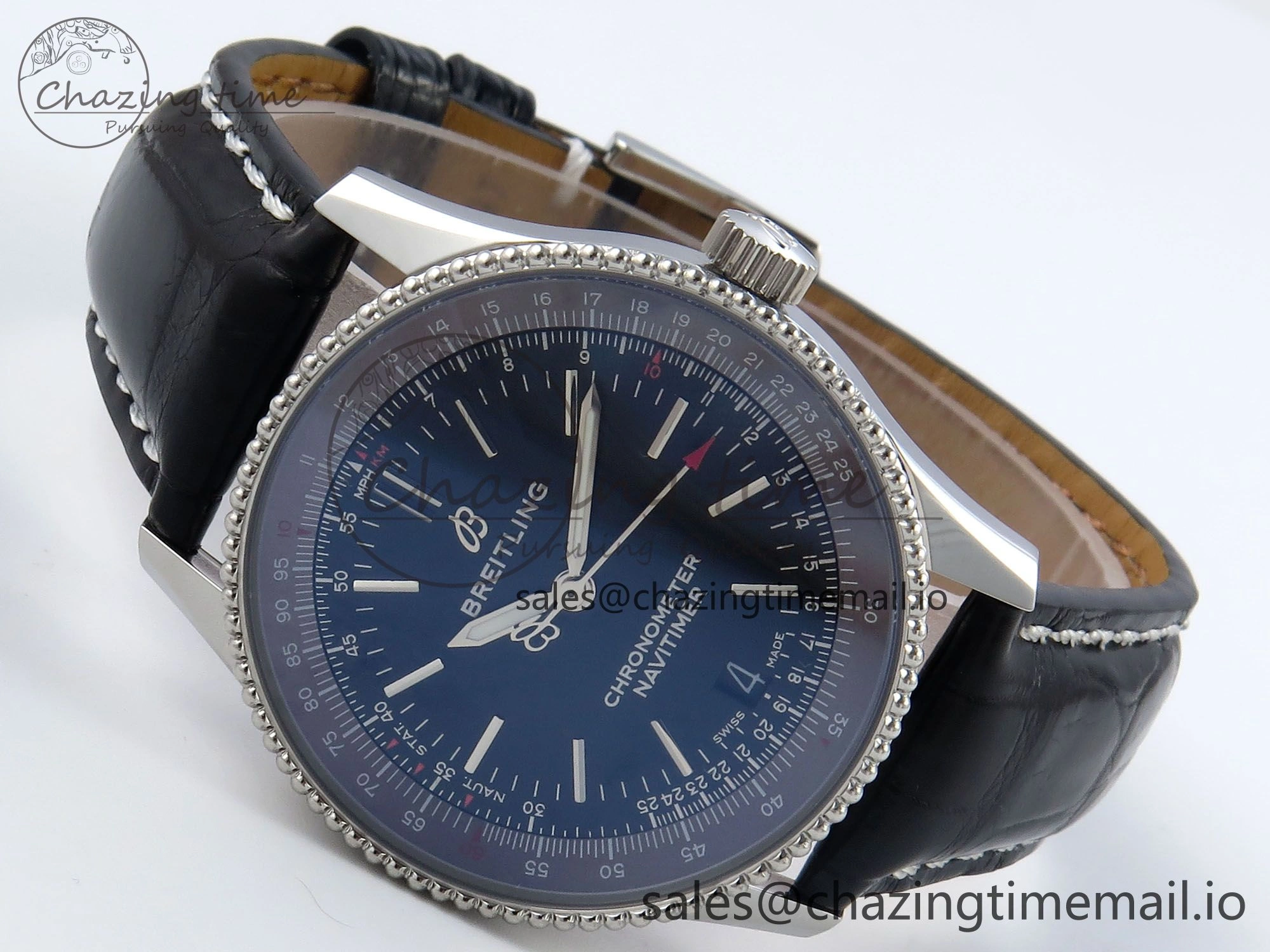 Navitimer 1 SS 38mm TF 1:1 Best Edition Black Bezel Blue Dial on Black Leather Strap A2824