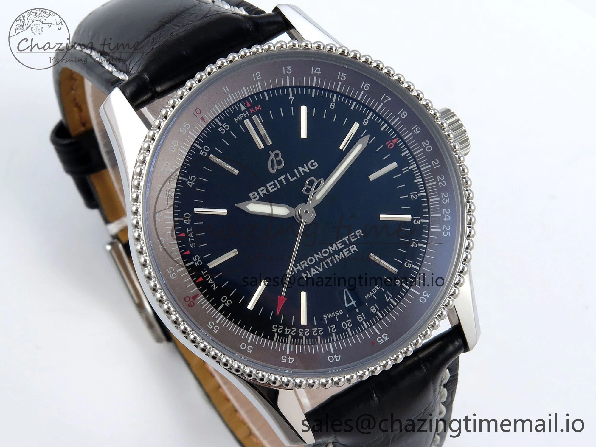 Navitimer 1 SS 38mm TF 1:1 Best Edition Black Bezel Blue Dial on Black Leather Strap A2824