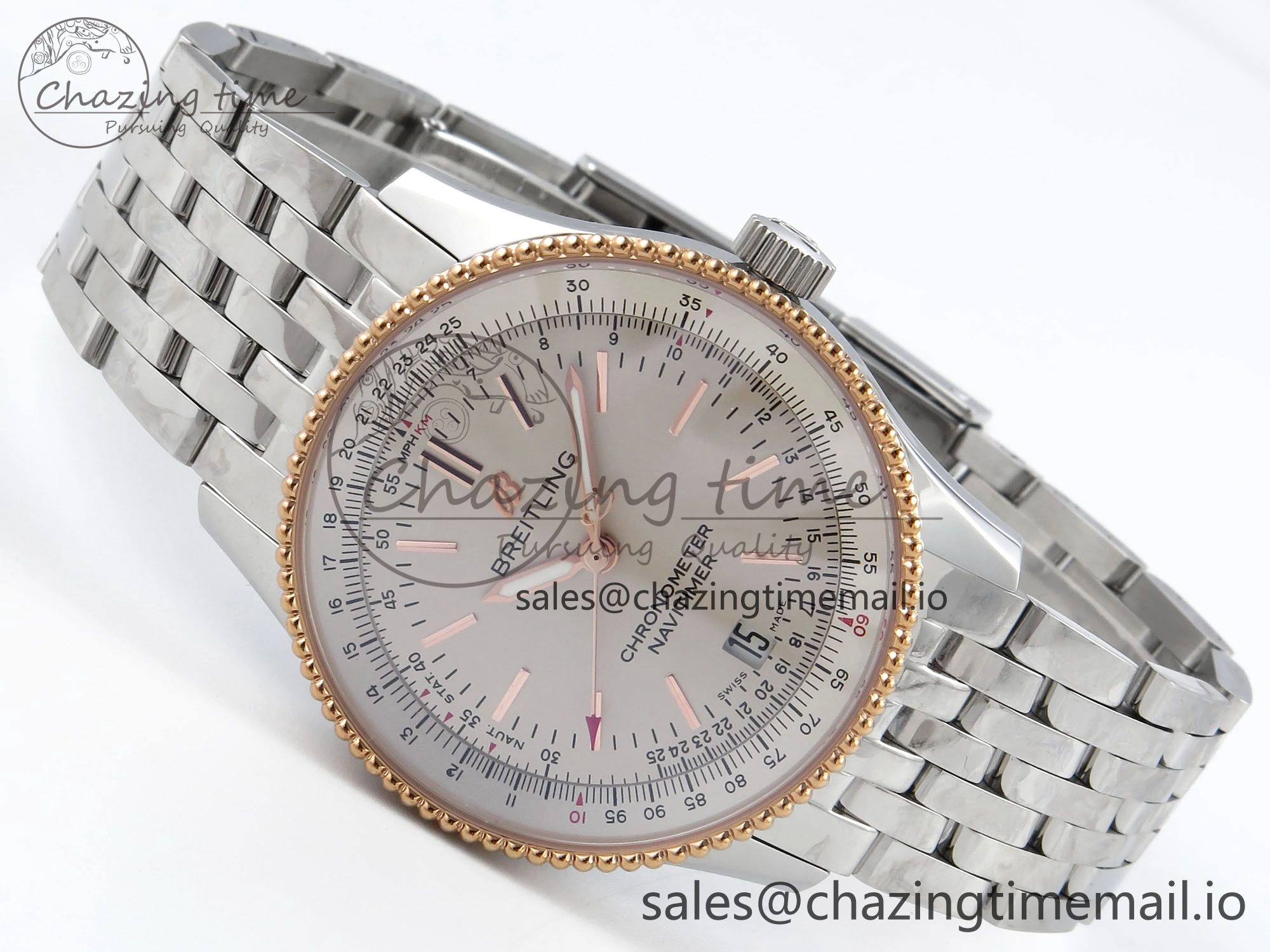 Navitimer 1 SS 38mm TF 1:1 Best Edition RG Bezel White Dial on SS Bracelet A2824