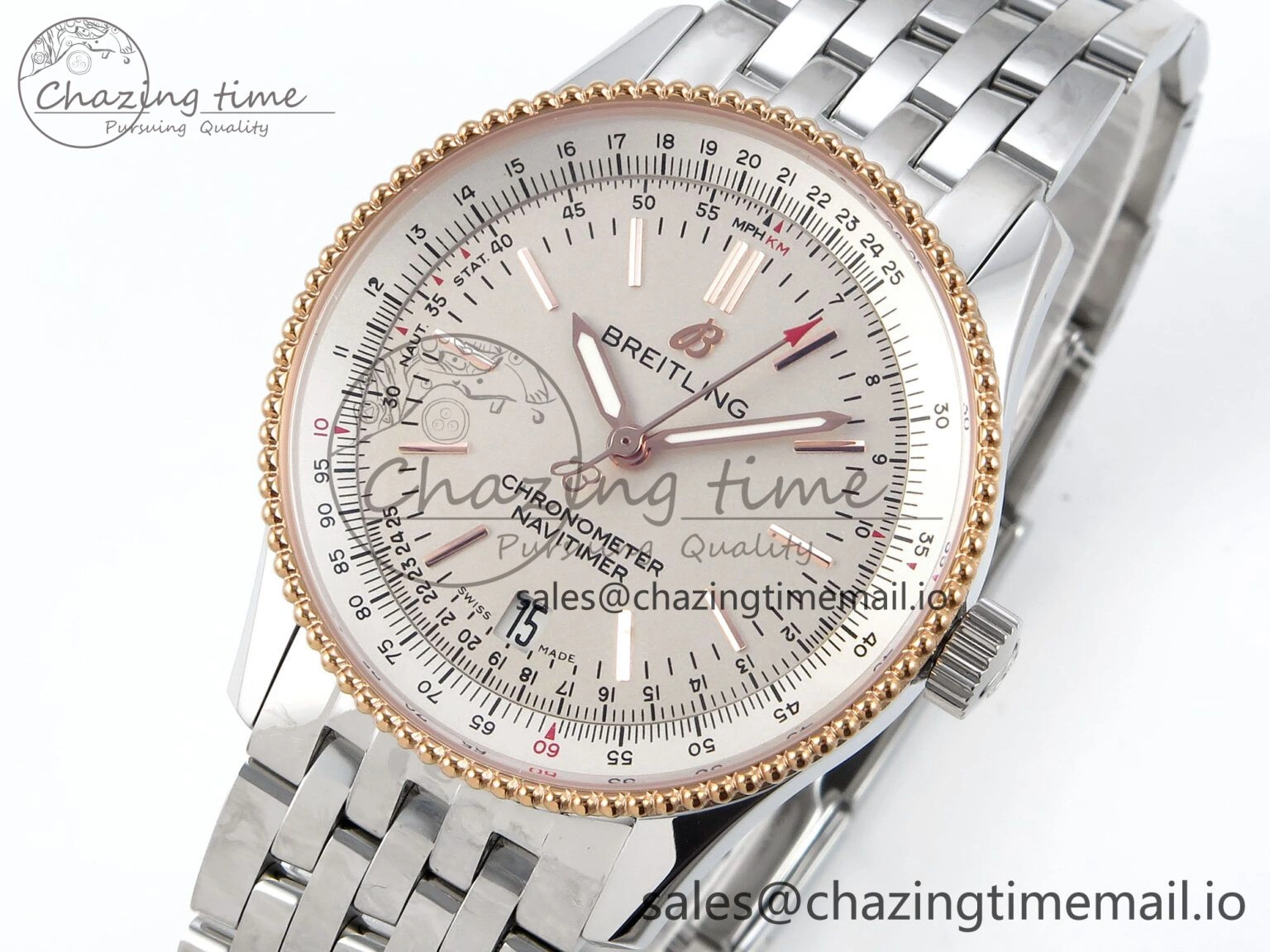 Navitimer 1 SS 38mm TF 1:1 Best Edition RG Bezel White Dial on SS Bracelet A2824