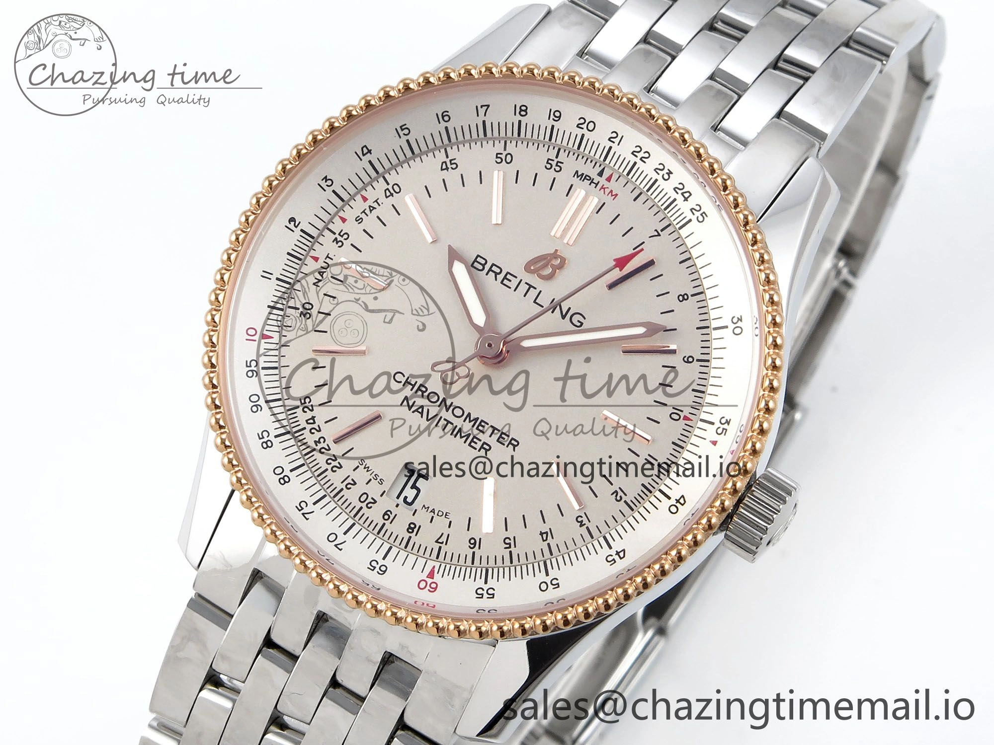 Navitimer 1 SS 38mm TF 1:1 Best Edition RG Bezel White Dial on SS Bracelet A2824