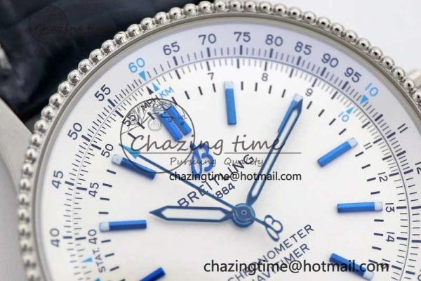 Navitimer 1 SS 38mm TF 1:1 Best Edition SS Bezel White Dial on Blue Croco Strap A2824