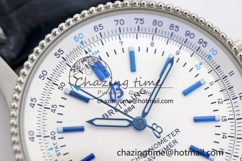 Navitimer 1 SS 38mm TF 1:1 Best Edition SS Bezel White Dial on Blue Croco Strap A2824