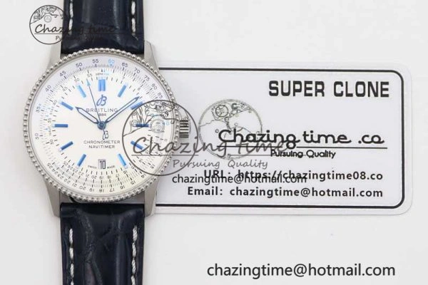 Navitimer 1 SS 38mm TF 1:1 Best Edition SS Bezel White Dial on Blue Croco Strap A2824