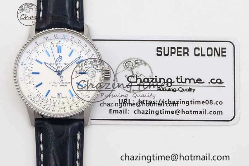 Navitimer 1 SS 38mm TF 1:1 Best Edition SS Bezel White Dial on Blue Croco Strap A2824