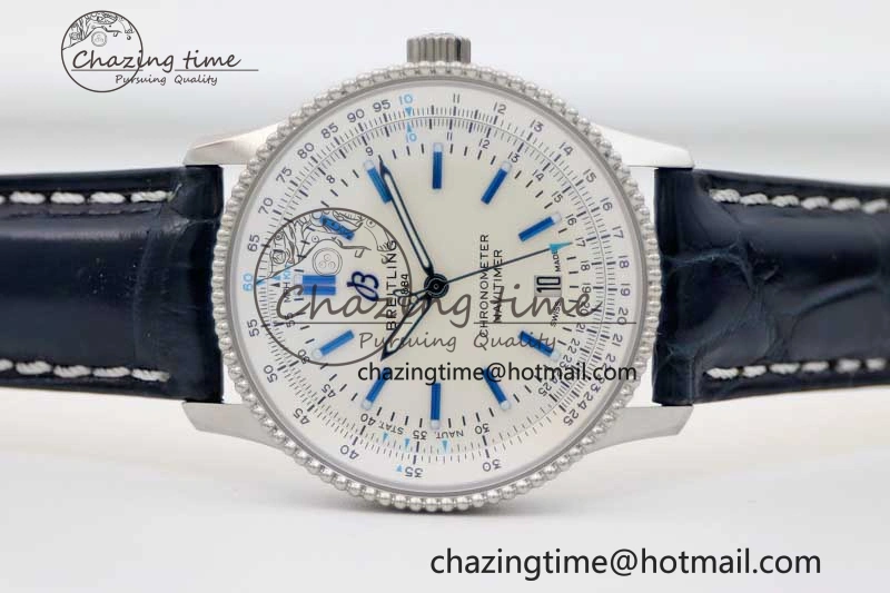 Navitimer 1 SS 38mm TF 1:1 Best Edition SS Bezel White Dial on Blue Croco Strap A2824