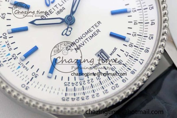 Navitimer 1 SS 38mm TF 1:1 Best Edition SS Bezel White Dial on Blue Croco Strap A2824