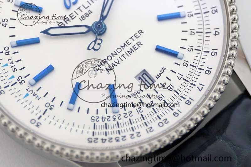 Navitimer 1 SS 38mm TF 1:1 Best Edition SS Bezel White Dial on Blue Croco Strap A2824