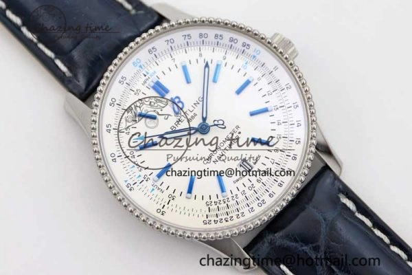 Navitimer 1 SS 38mm TF 1:1 Best Edition SS Bezel White Dial on Blue Croco Strap A2824