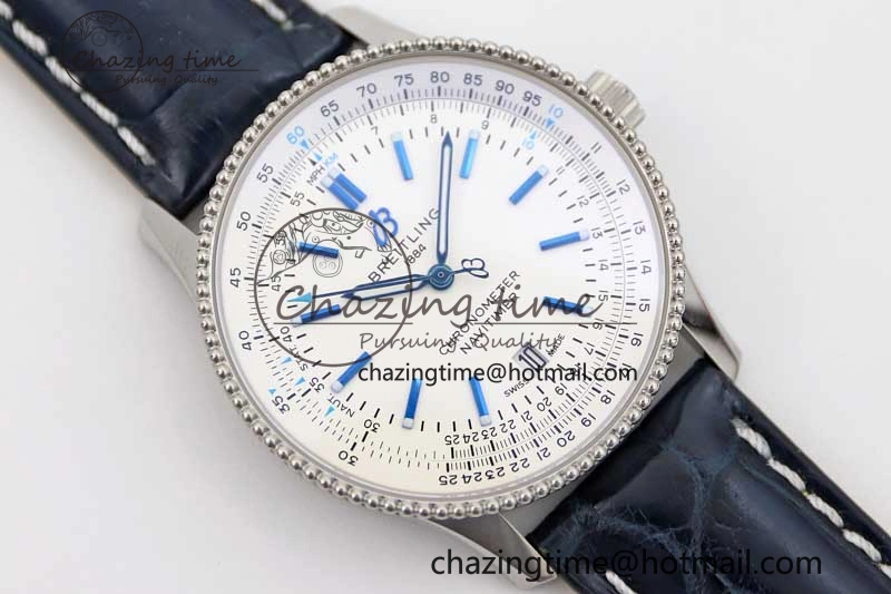 Navitimer 1 SS 38mm TF 1:1 Best Edition SS Bezel White Dial on Blue Croco Strap A2824