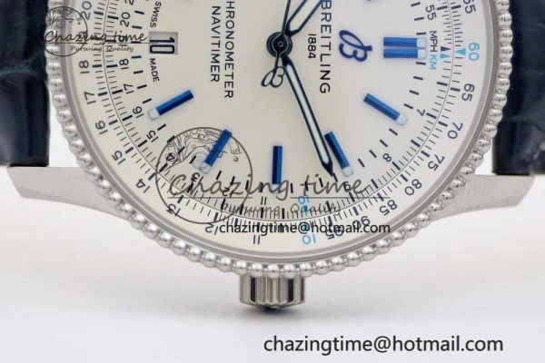 Navitimer 1 SS 38mm TF 1:1 Best Edition SS Bezel White Dial on Blue Croco Strap A2824