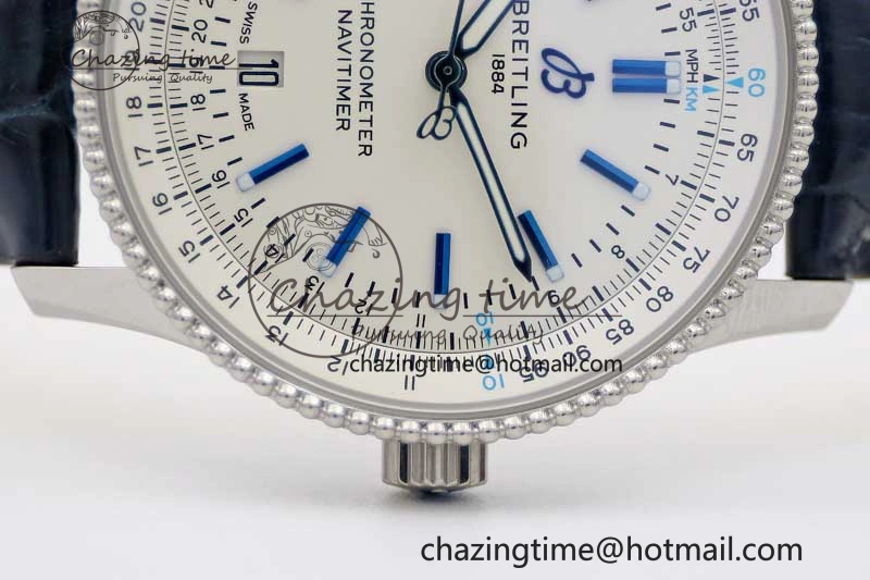 Navitimer 1 SS 38mm TF 1:1 Best Edition SS Bezel White Dial on Blue Croco Strap A2824