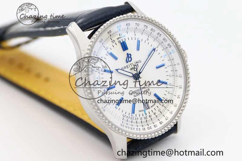 Navitimer 1 SS 38mm TF 1:1 Best Edition SS Bezel White Dial on Blue Croco Strap A2824