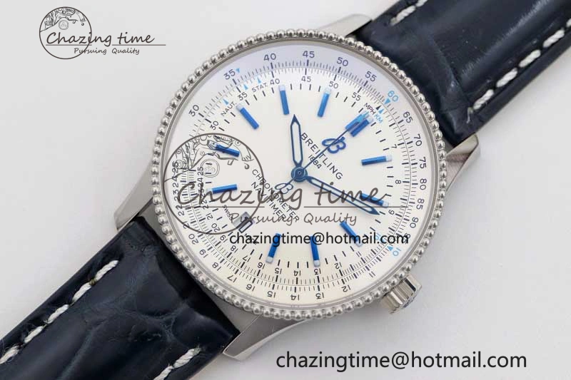 Navitimer 1 SS 38mm TF 1:1 Best Edition SS Bezel White Dial on Blue Croco Strap A2824