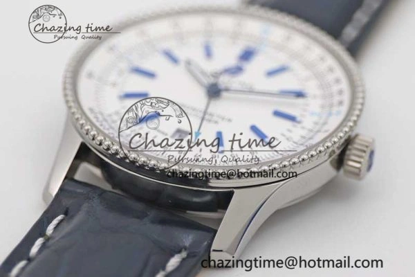 Navitimer 1 SS 38mm TF 1:1 Best Edition SS Bezel White Dial on Blue Croco Strap A2824