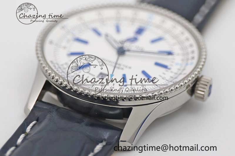 Navitimer 1 SS 38mm TF 1:1 Best Edition SS Bezel White Dial on Blue Croco Strap A2824