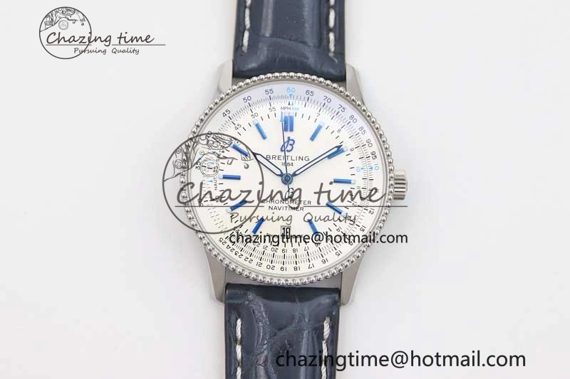 Navitimer 1 SS 38mm TF 1:1 Best Edition SS Bezel White Dial on Blue Croco Strap A2824