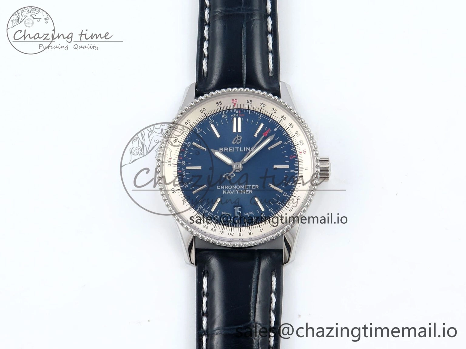 Navitimer 1 SS 38mm TF 1:1 Best Edition White Bezel Blue Dial on Blue Leather Strap A2824