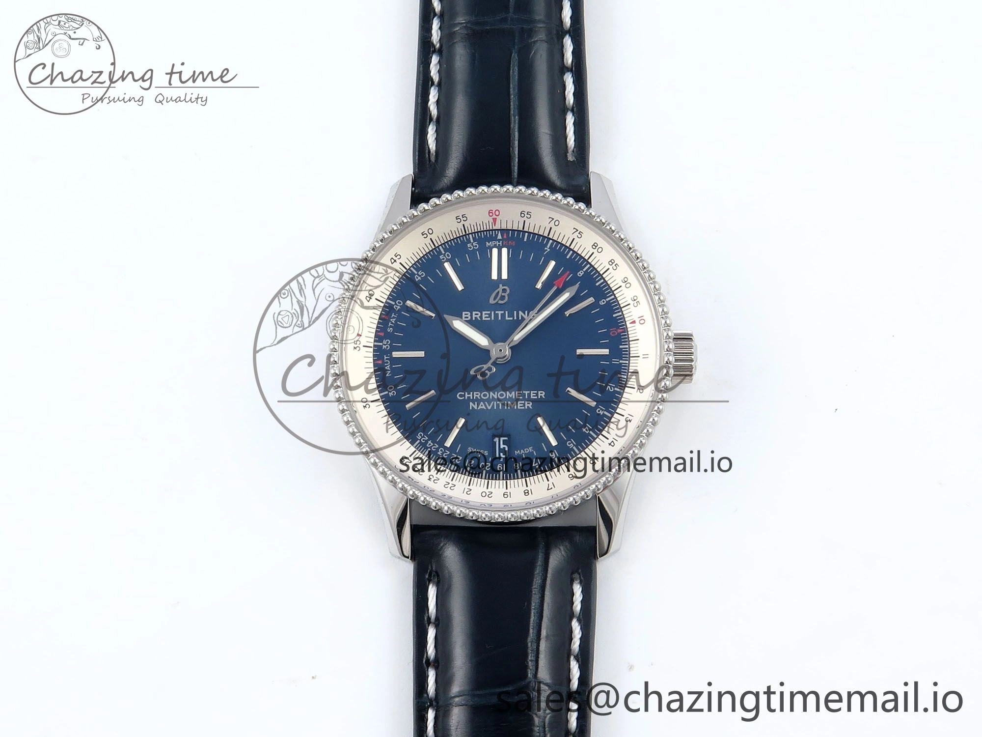 Navitimer 1 SS 38mm TF 1:1 Best Edition White Bezel Blue Dial on Blue Leather Strap A2824