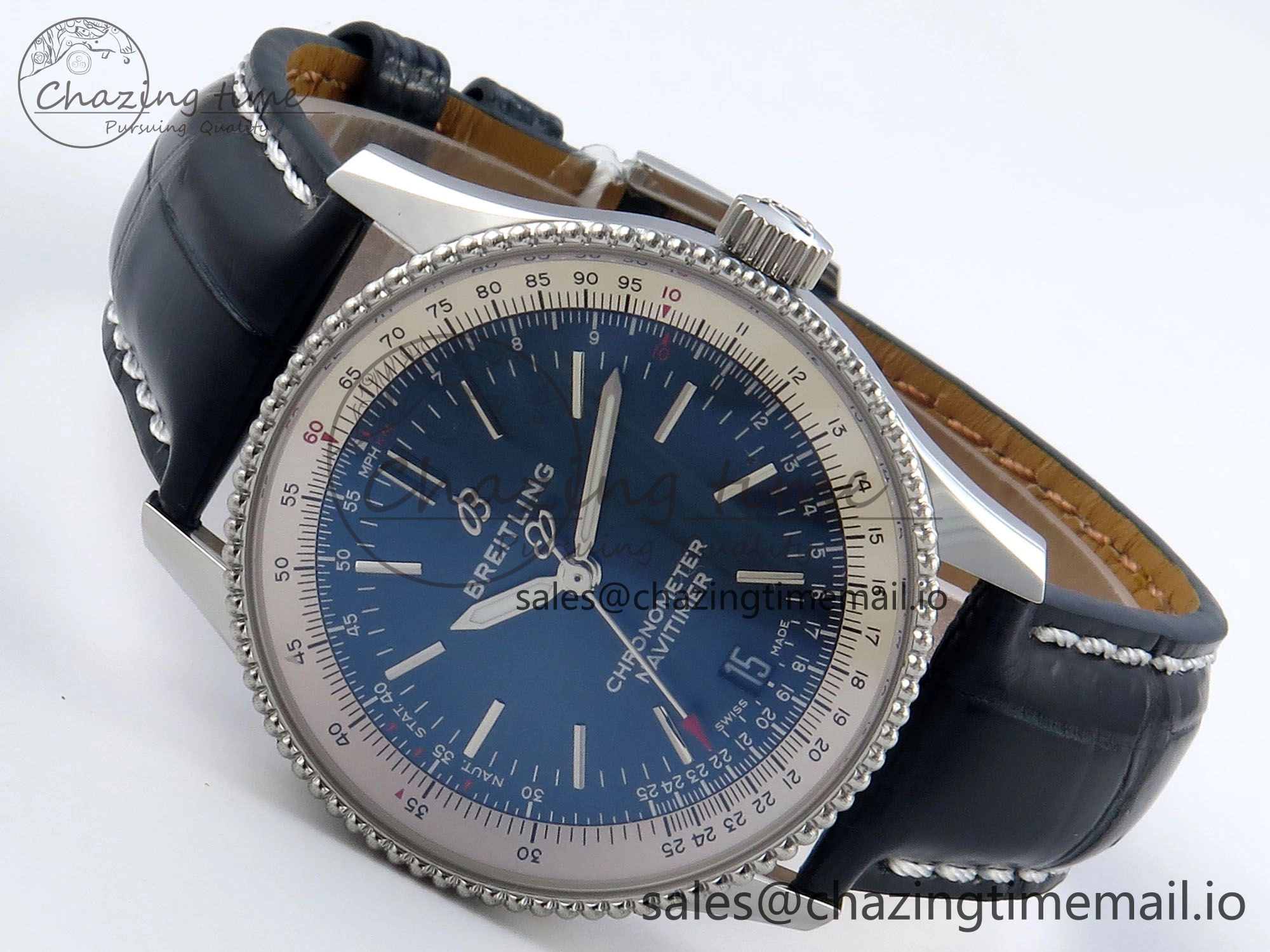 Navitimer 1 SS 38mm TF 1:1 Best Edition White Bezel Blue Dial on Blue Leather Strap A2824