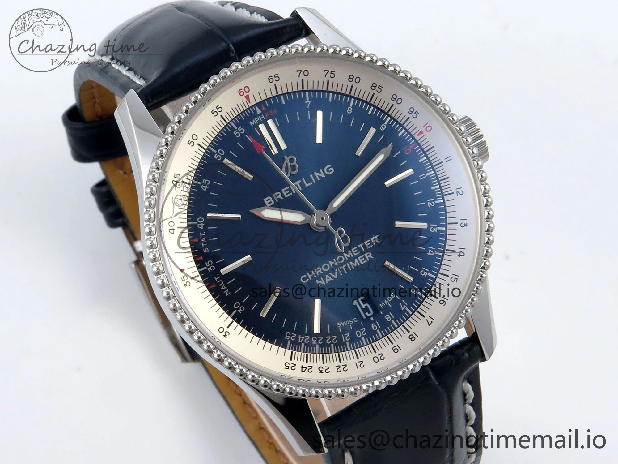 Navitimer 1 SS 38mm TF 1:1 Best Edition White Bezel Blue Dial on Blue Leather Strap A2824