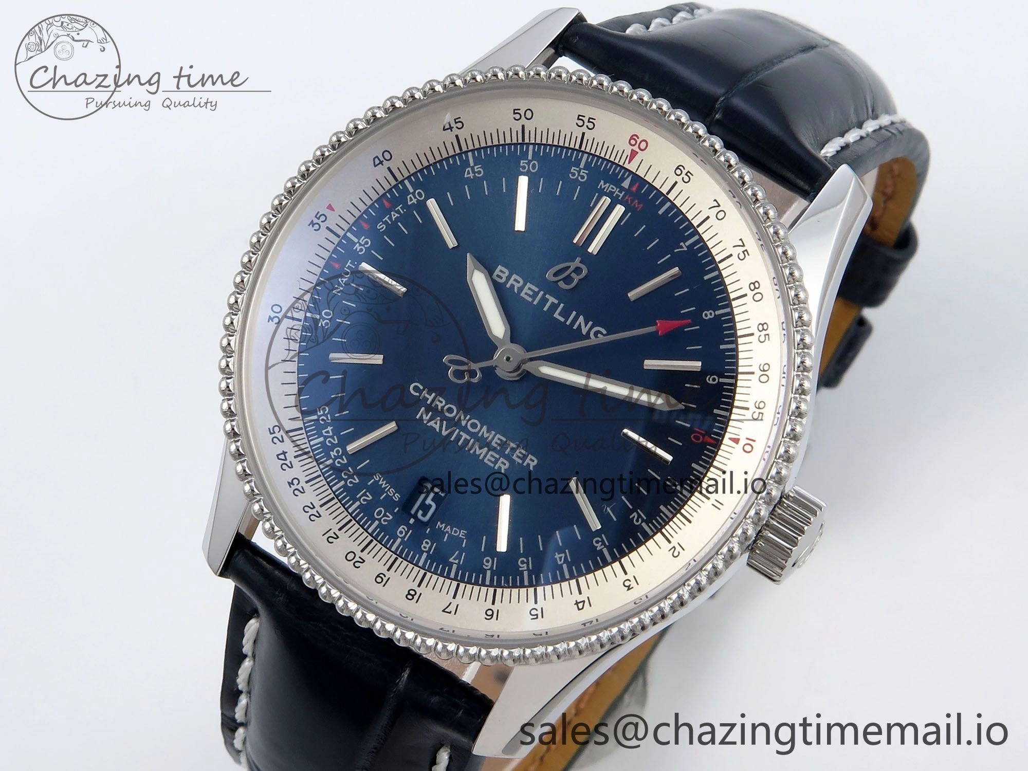 Navitimer 1 SS 38mm TF 1:1 Best Edition White Bezel Blue Dial on Blue Leather Strap A2824