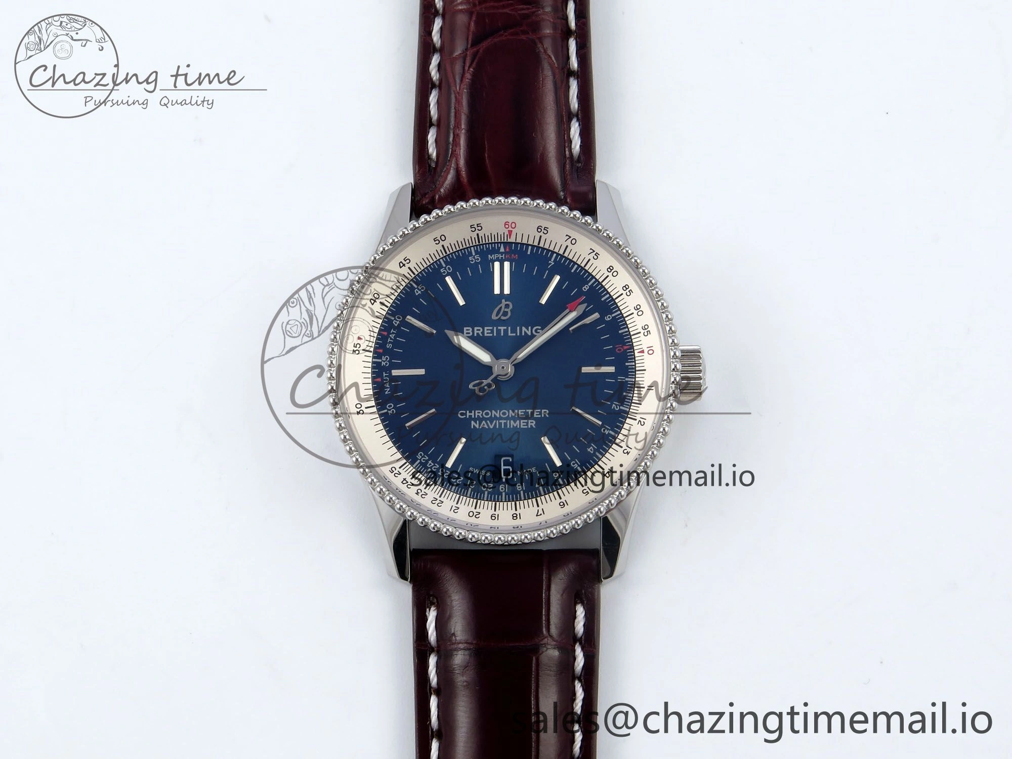 Navitimer 1 SS 38mm TF 1:1 Best Edition White Bezel Blue Dial on Brown Leather Strap A2824