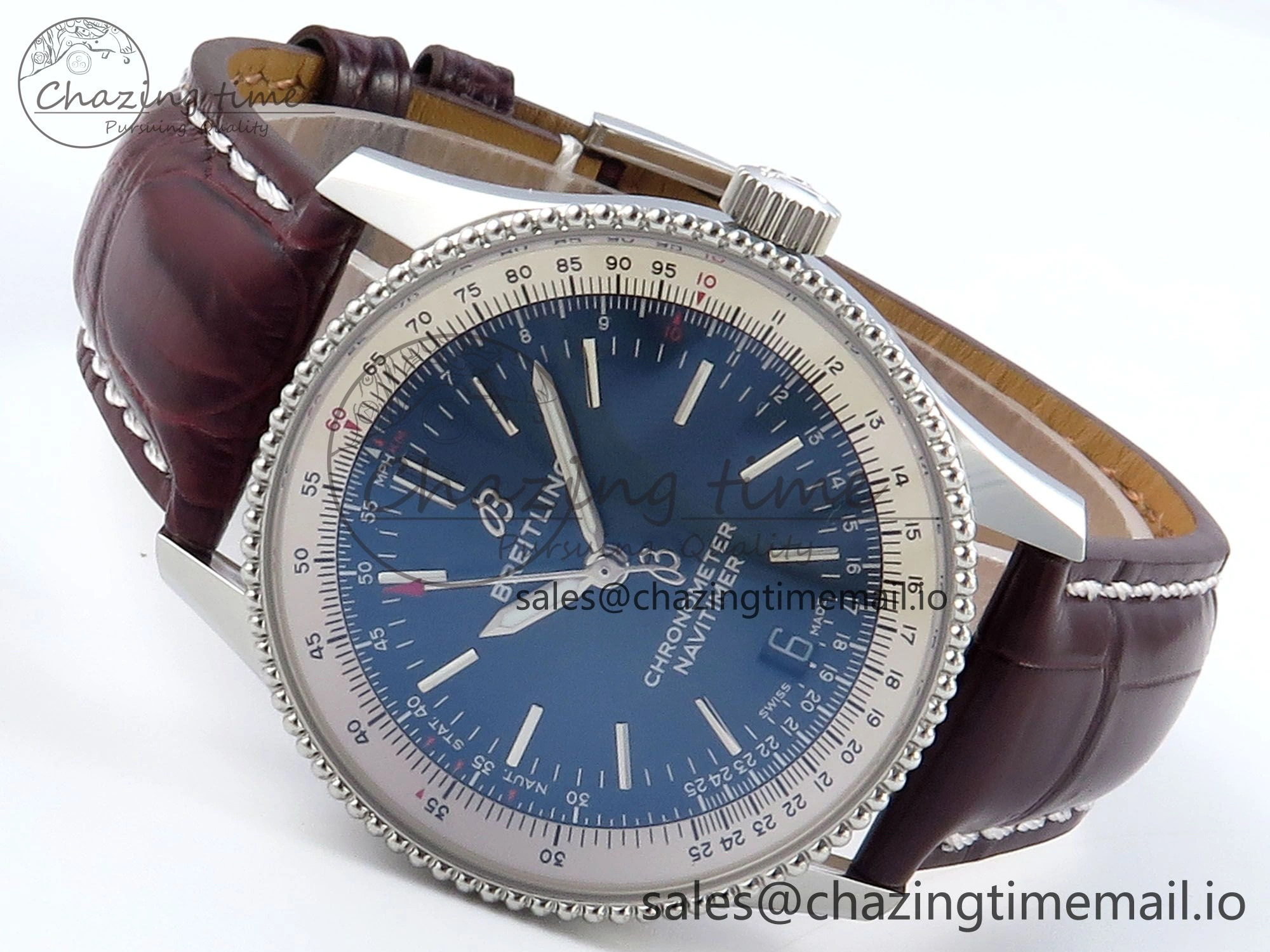 Navitimer 1 SS 38mm TF 1:1 Best Edition White Bezel Blue Dial on Brown Leather Strap A2824