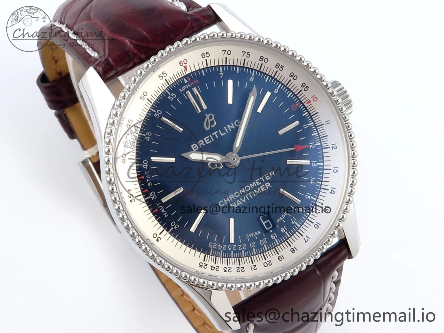 Navitimer 1 SS 38mm TF 1:1 Best Edition White Bezel Blue Dial on Brown Leather Strap A2824