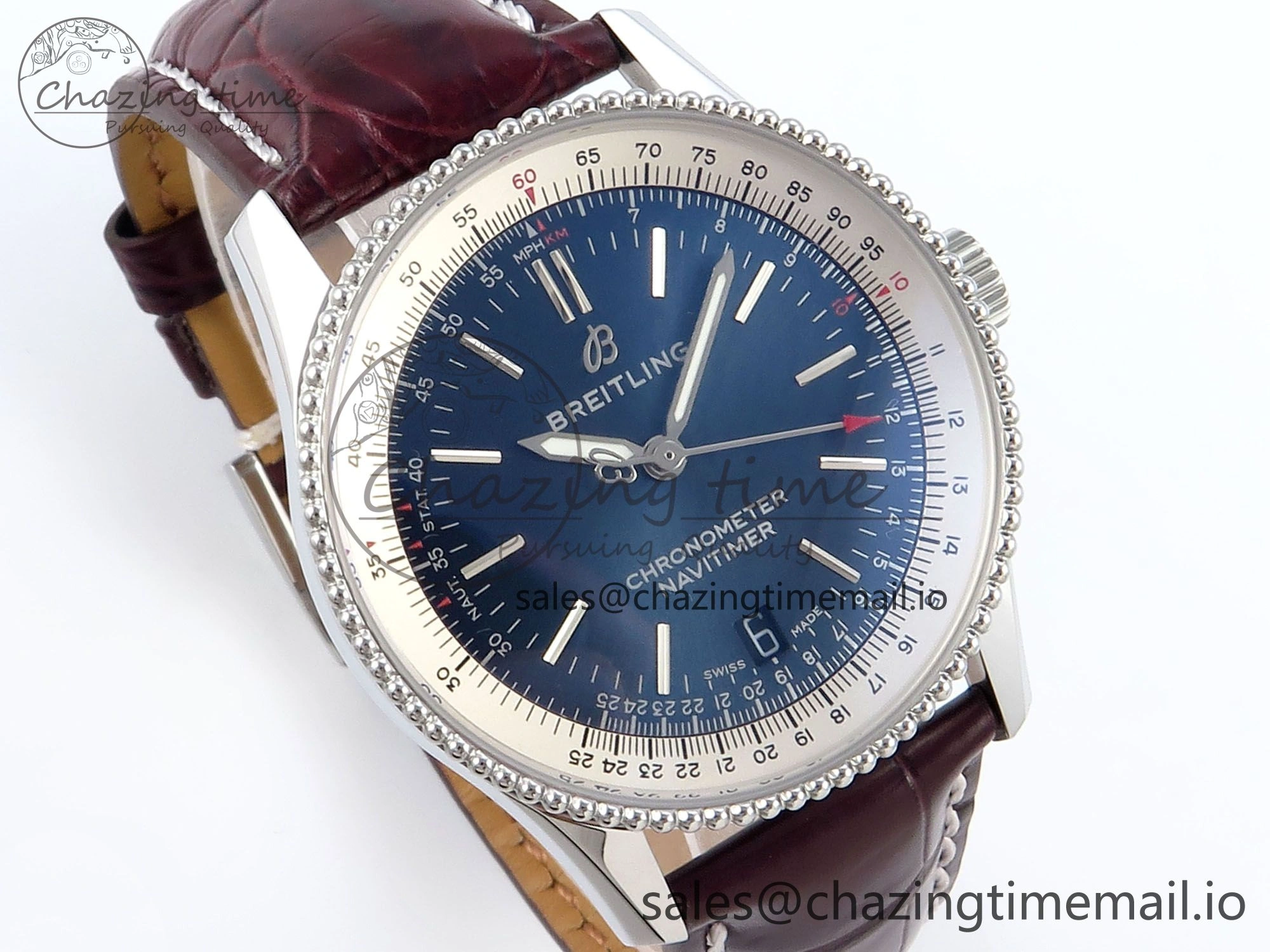 Navitimer 1 SS 38mm TF 1:1 Best Edition White Bezel Blue Dial on Brown Leather Strap A2824