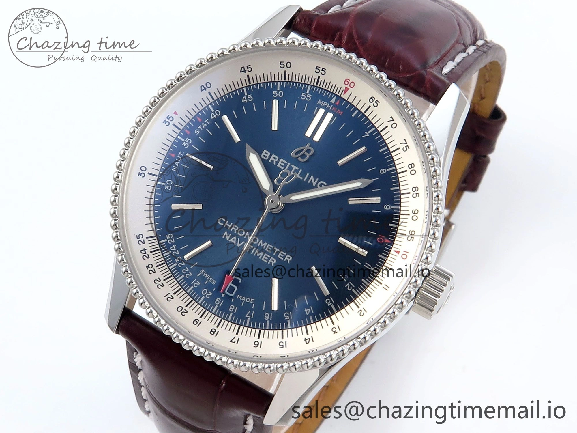 Navitimer 1 SS 38mm TF 1:1 Best Edition White Bezel Blue Dial on Brown Leather Strap A2824