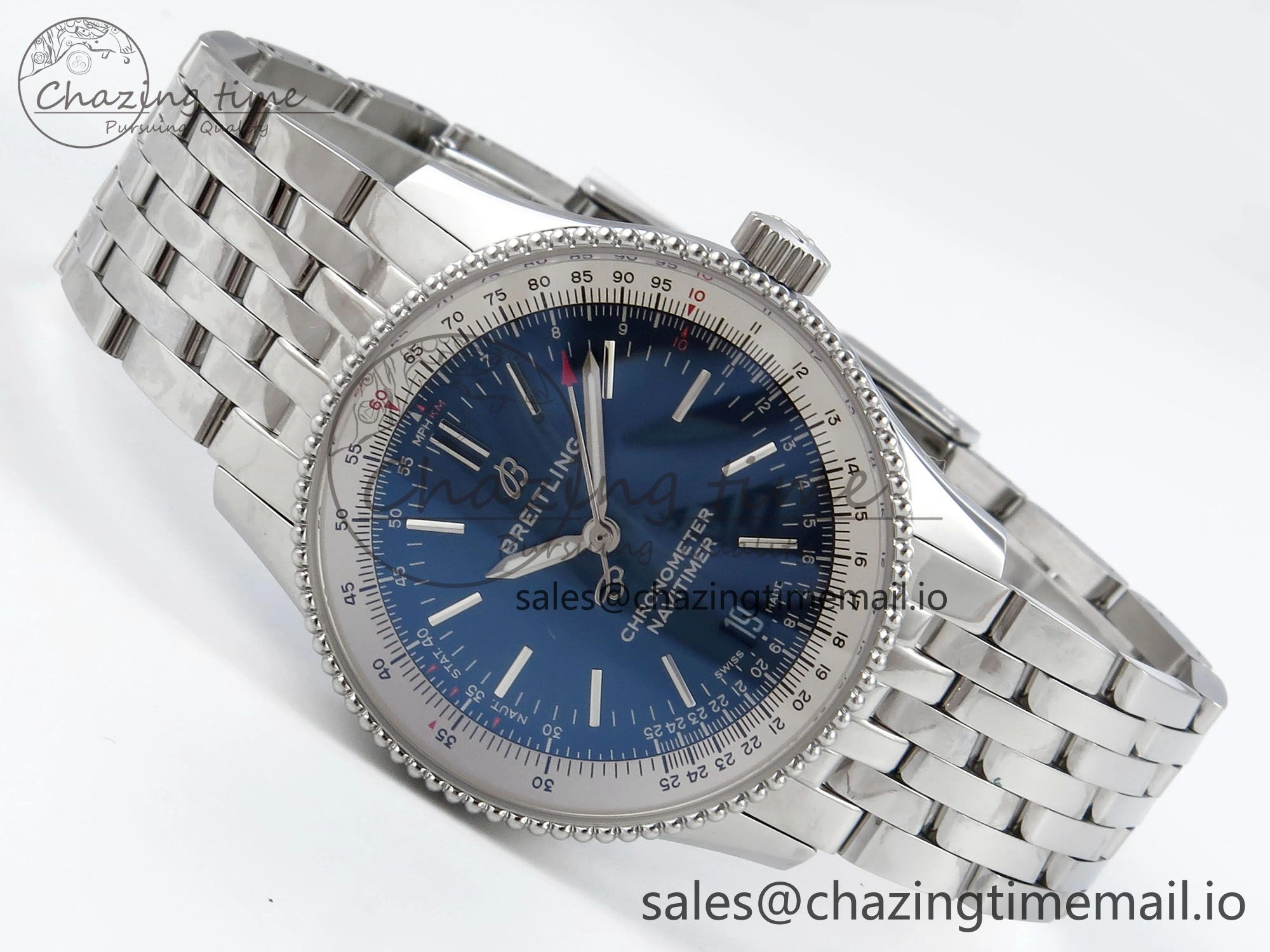 Navitimer 1 SS 38mm TF 1:1 Best Edition White Bezel Blue Dial on SS Bracelet A2824
